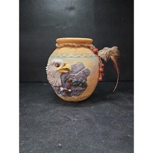 Southwest Lodge Decor Ceramic Vase‎ with 3D Eagle Beads, Rustic River Traders